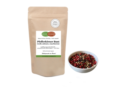 Pfeffer bunt (schwarz, weiß, rosa Beeren) 100g Packung